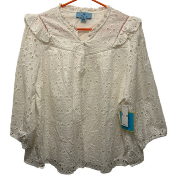CeCe Tops - 100% cotton lined eyelet button blouse
